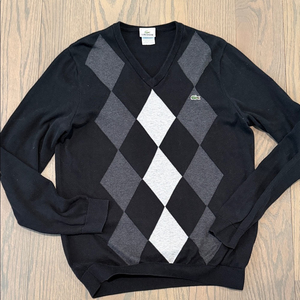 Lacoste Men Argyle Diamond v neck cotton sweater